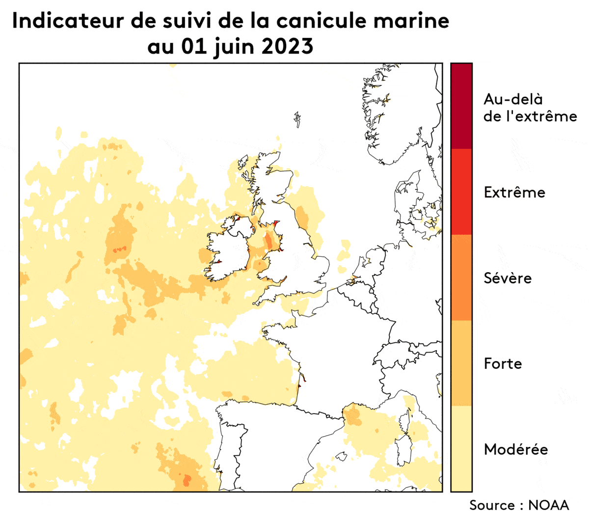 Evolution de l'indice de canicule marine depuis le 1er janvier